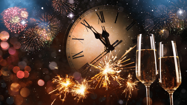a composition of images representing the new year travelling